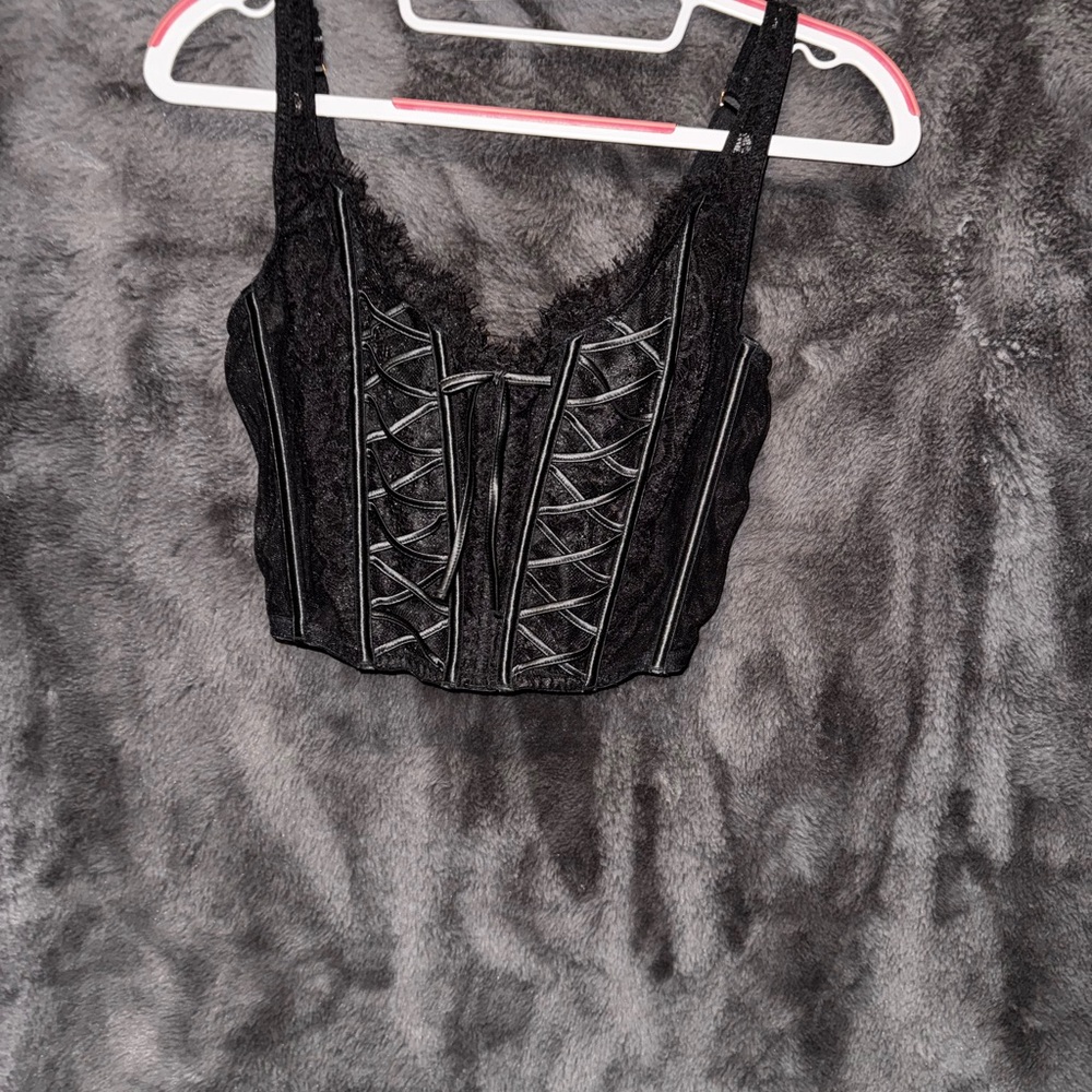 Victoria's Secret Black Lace-Up Corset Crop Top